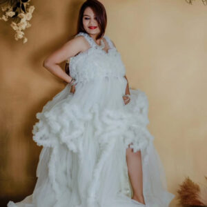 Off White Ruffle Gown