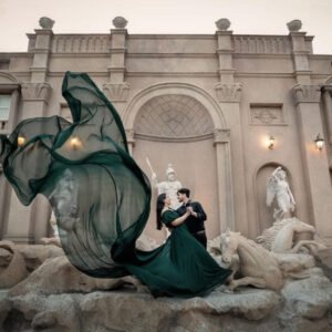 Bottle Green Balloon SL Gown