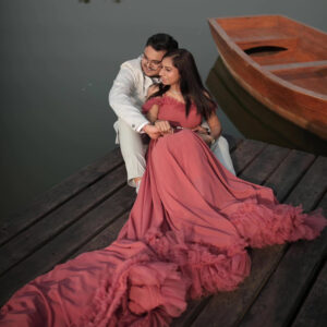 Pastel Red Frill Border Gown